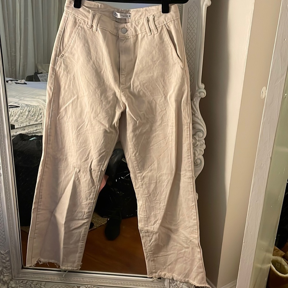 Zara cream straight leg jeans